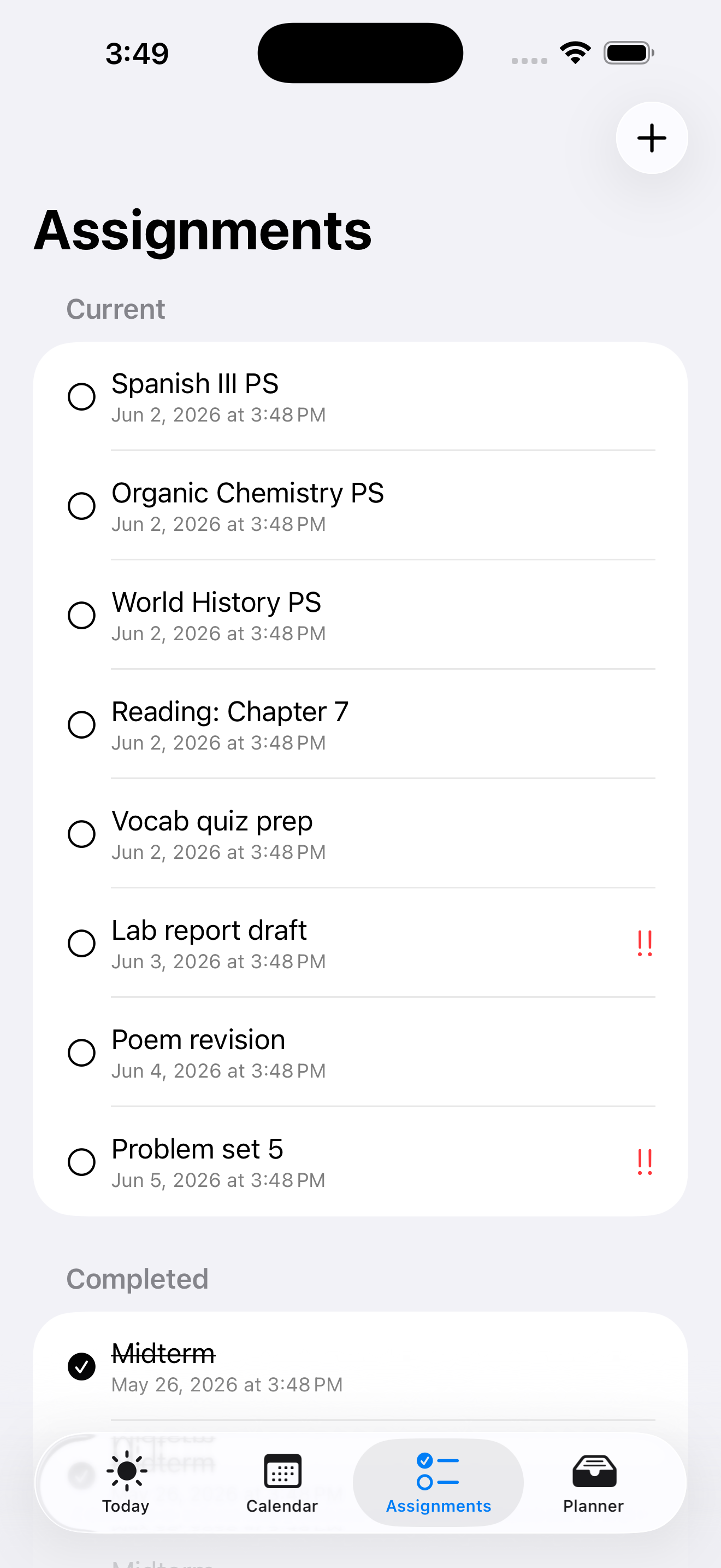 Assignments list