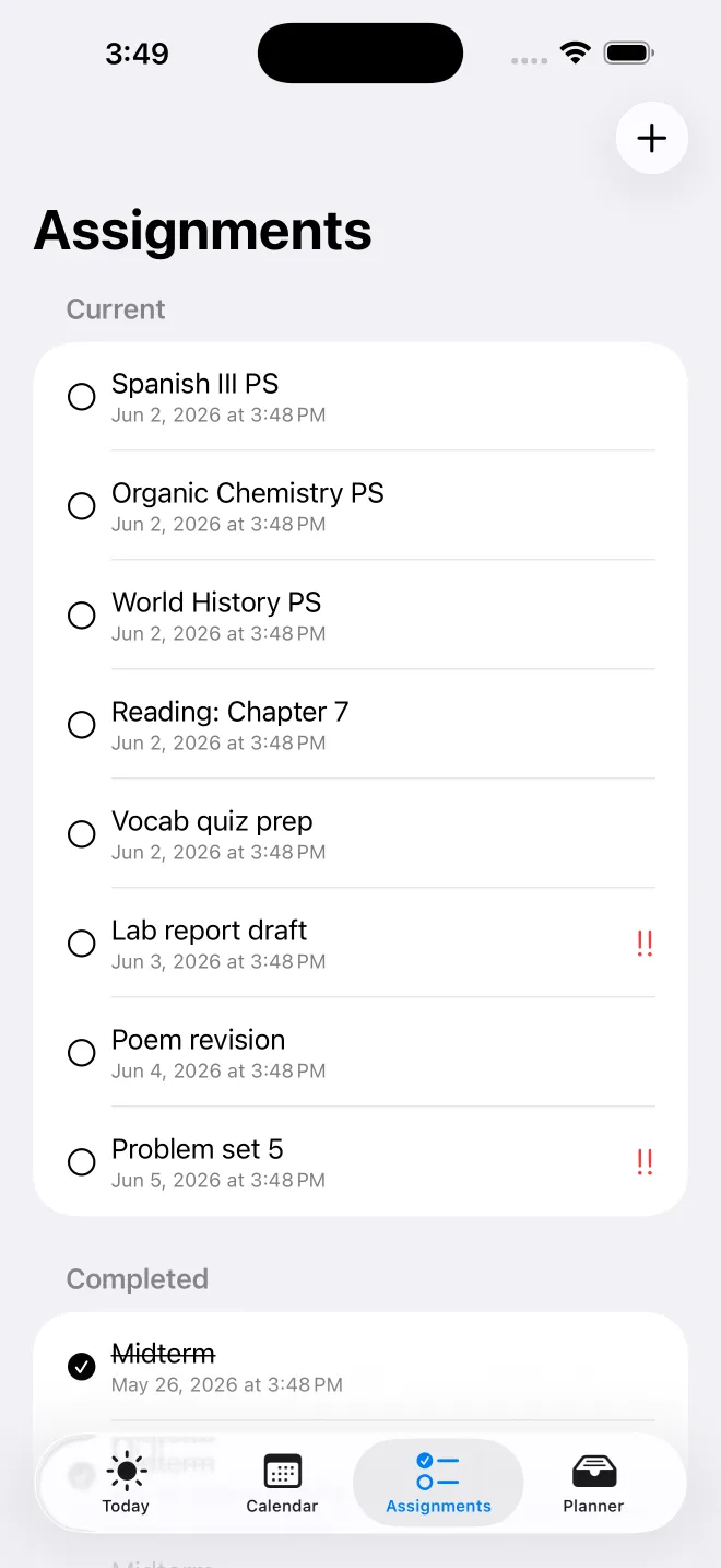 Assignments list